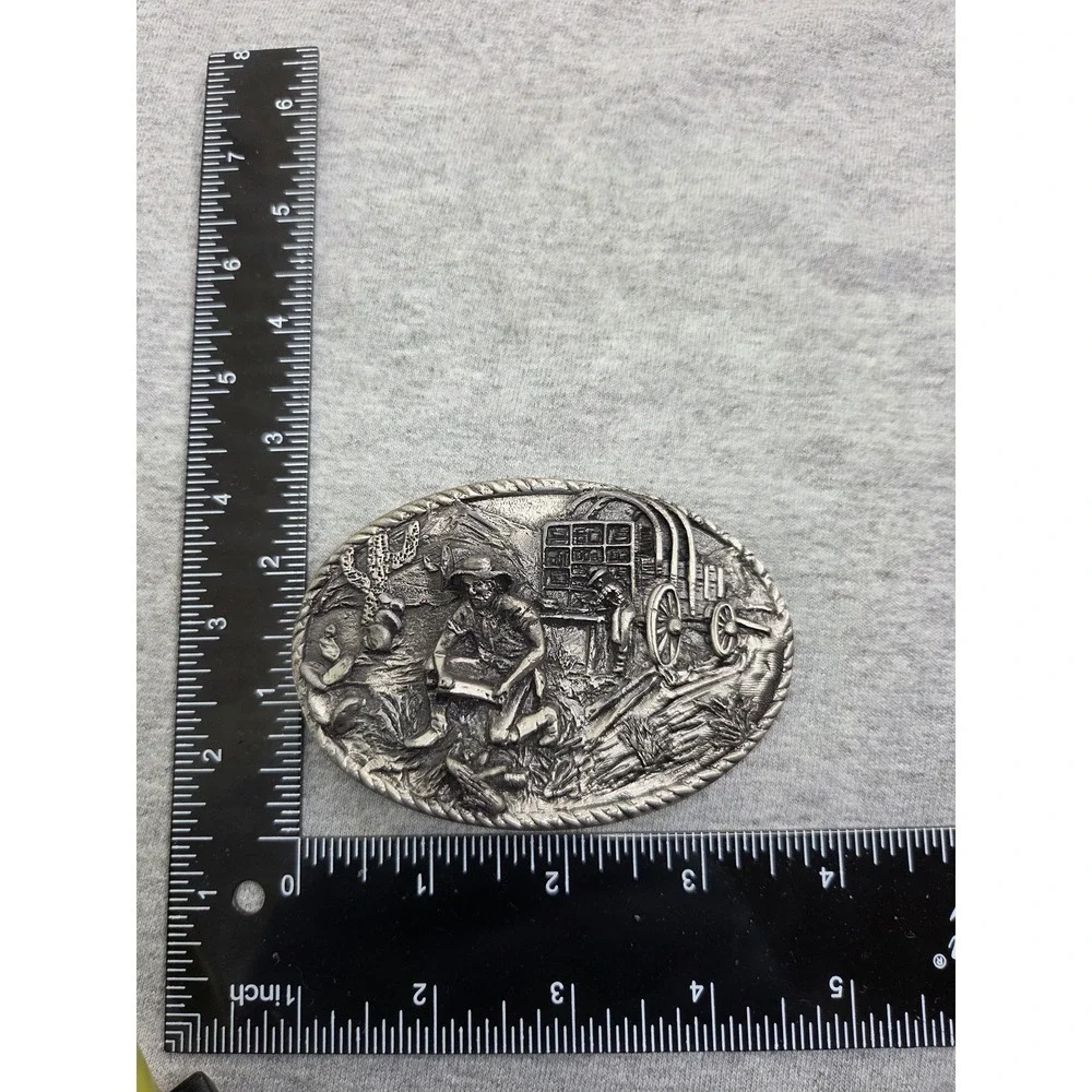 Rare 1986 Vintage Western Frontier Gold Mining Pewter Heavy Belt Buckle Mens